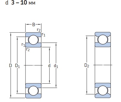 Однорядные радиальные шарикоподшипники d 3 – 10 мм