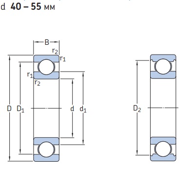Однорядные радиальные шарикоподшипники d 40-55 мм