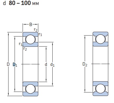 Однорядные радиальные шарикоподшипники d 80-100 мм